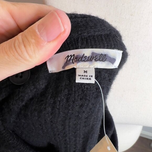 Madewell $198 Merino Wool-Blend Scarf Sweater Jacket Black Size M NT607 - Picture 4 of 10